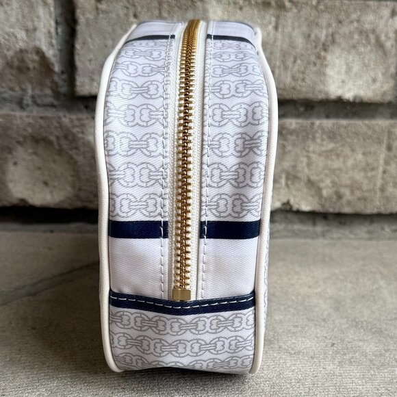 TORY BURCH GEMINI LINK COSMETIC CASE IVORY GEMINI LINK STRIPE 34399 New - Picture 6 of 13
